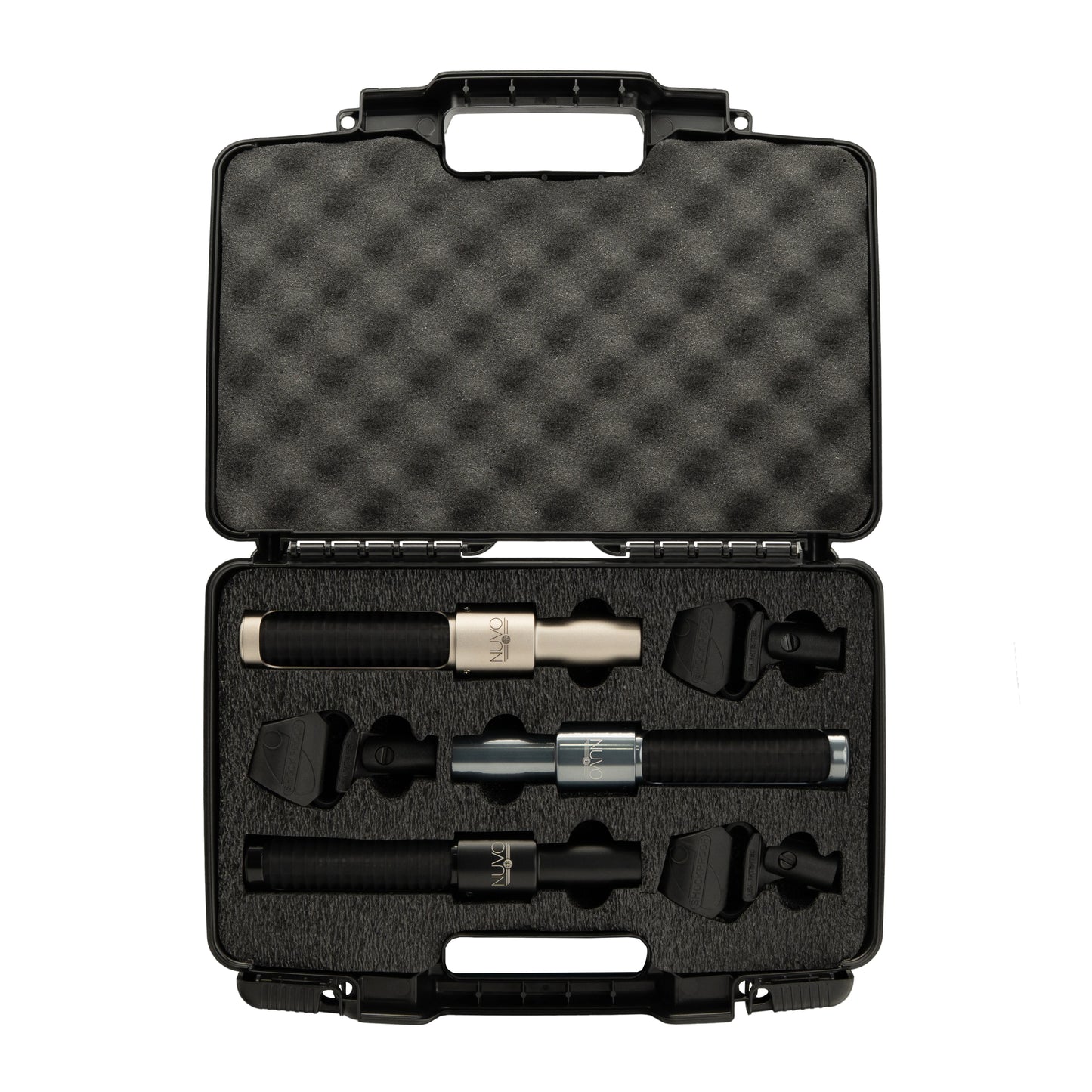 AEA NUVO Flight ribbon microphone kit in open foam-lined flight case top view