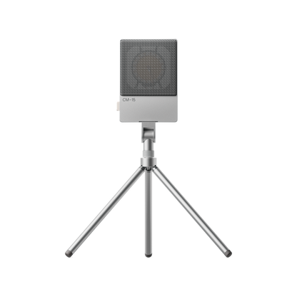 Teenage Engineering CM-15 field microphone mounted via adapter to the Tripod Mini stand straight front view