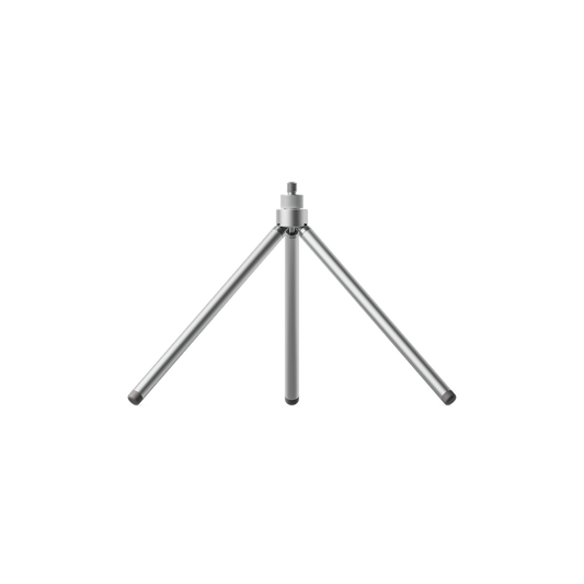 Teenage Engineering Tripod Mini compact aluminum microphone stand in fully open desktop tripod configuration on white background