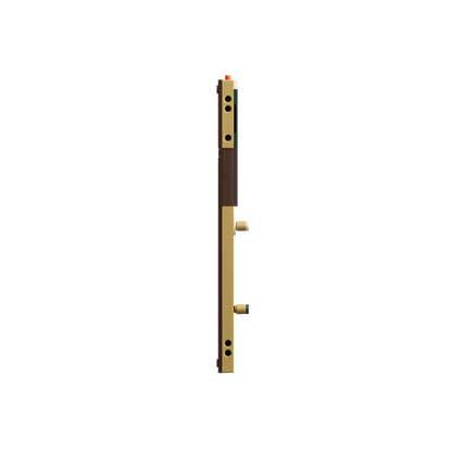Side profile view of the slim Teenage Engineering EP-1320 Medieval groovebox highlighting its two-tone brown and beige layout and low-profile fader slider