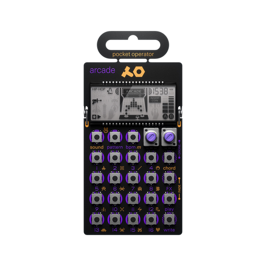 Teenage Engineering PO-20 Arcade Pocket Operator synth with purple controls front view