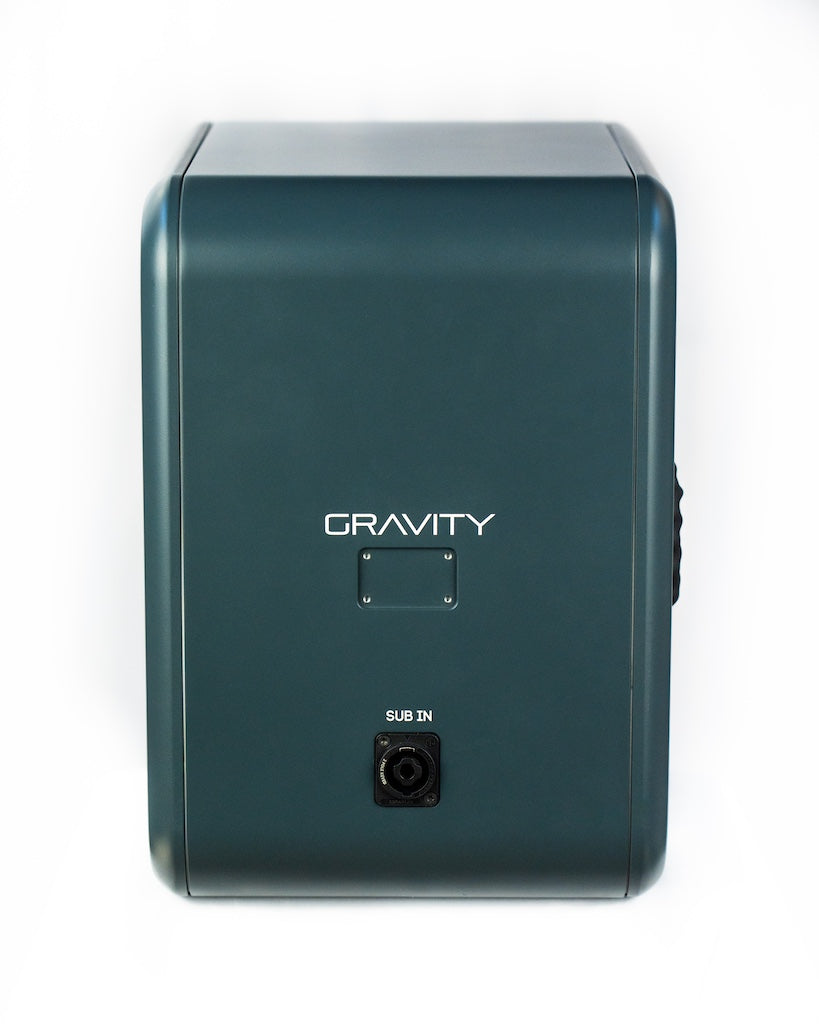Ex Machina Gravity studio subwoofer rear connection panel close-up