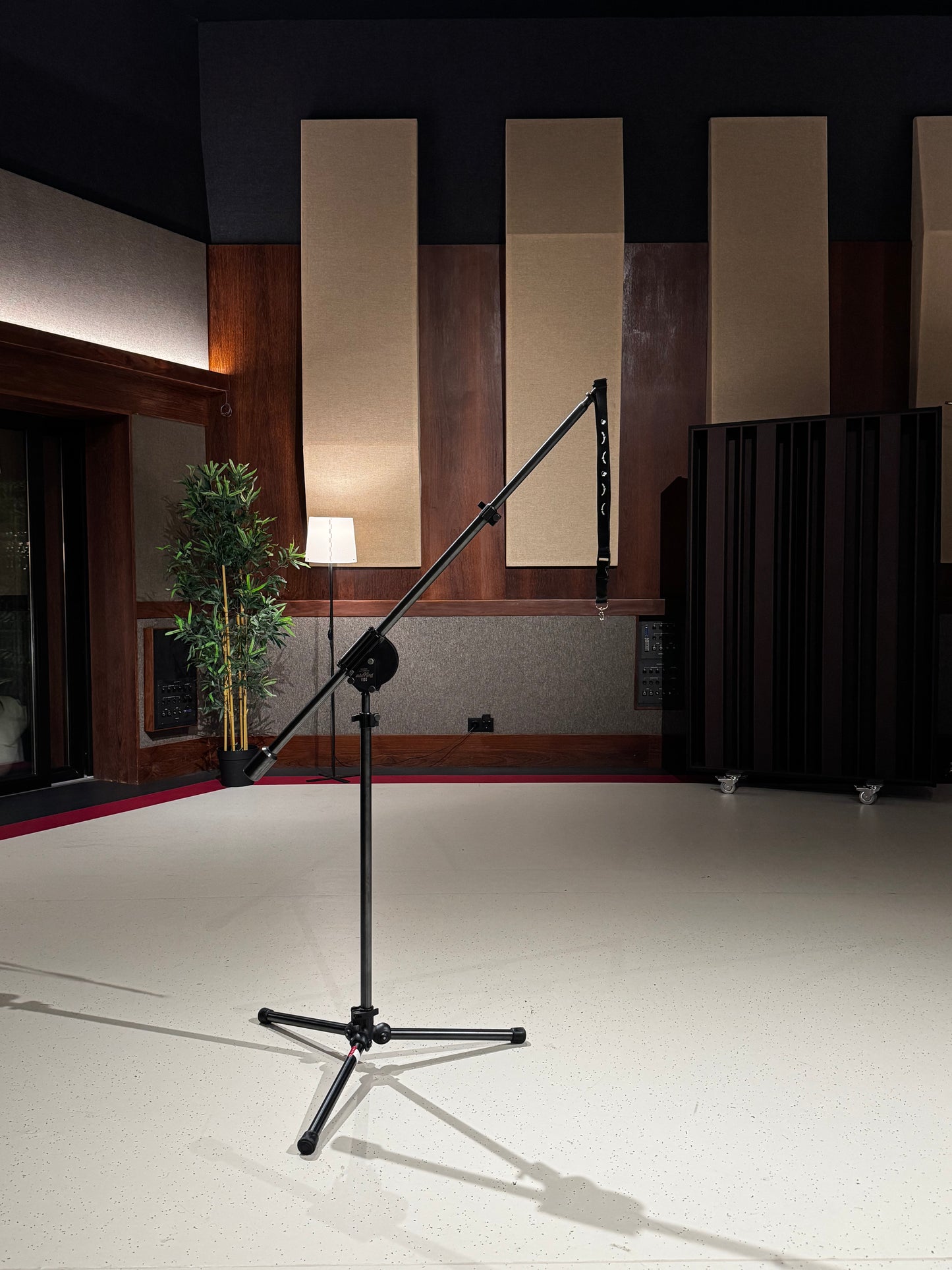 Arda Recorders lanyard attached to microphone stand in professional recording studio