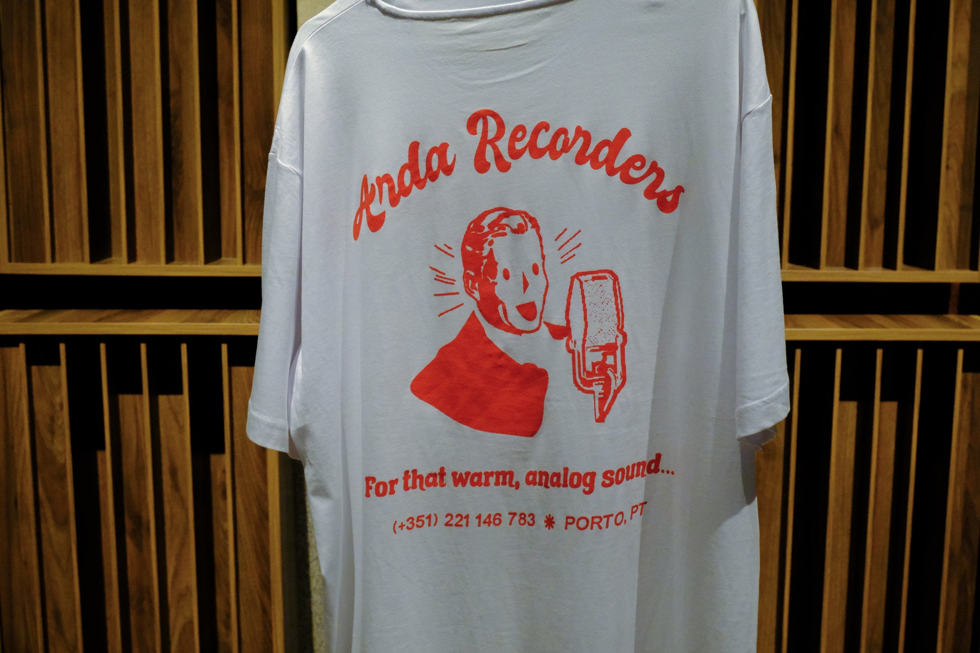 White Roll Tape Relaxed Fit T-Shirt by Arda Recorders rear back close-up