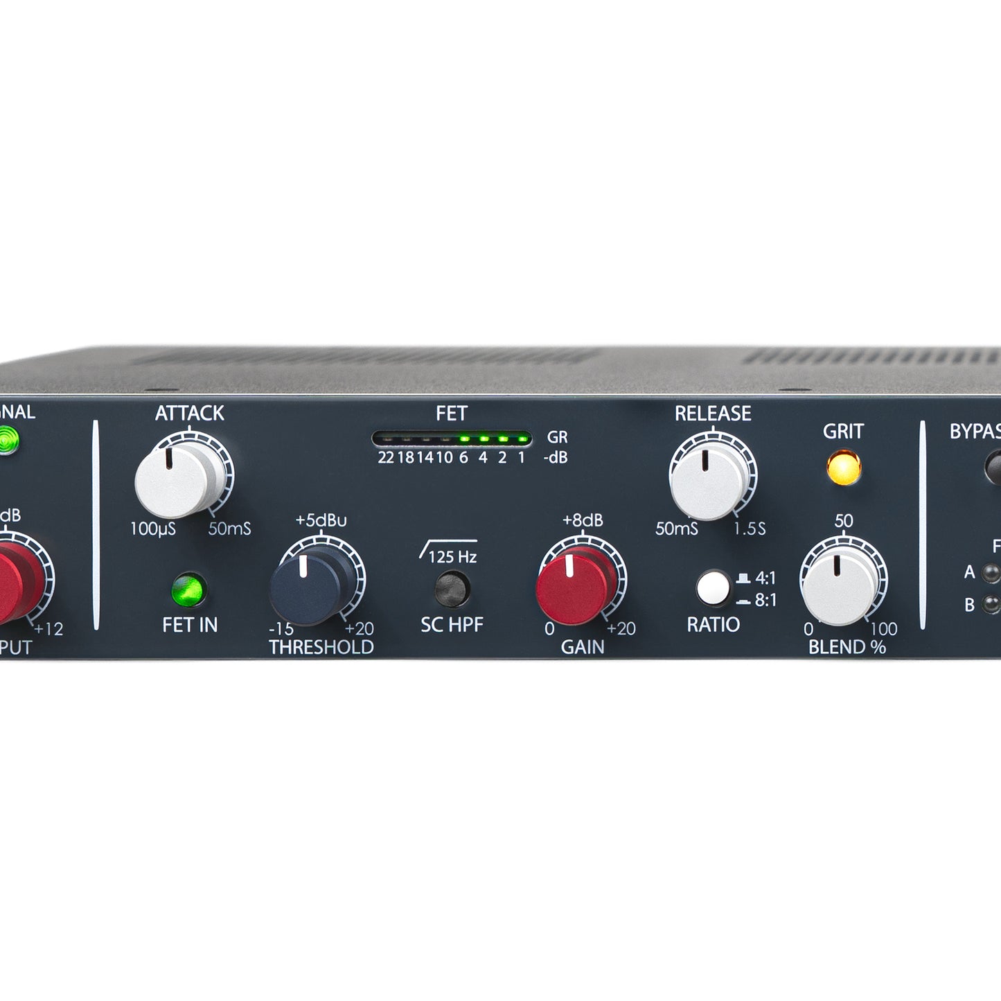 Rupert Neve Designs OptoFET FET compression controls with attack, release, threshold, gain and GRIT mode