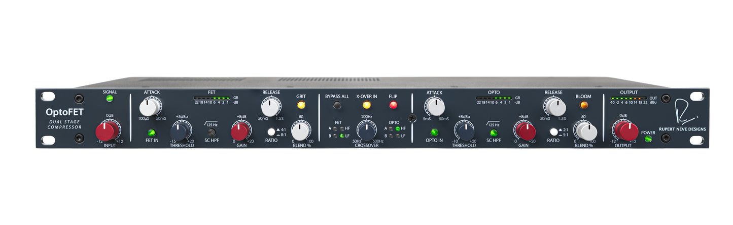 Rupert Neve Designs OptoFET dual stage and dual band analog compressor front view