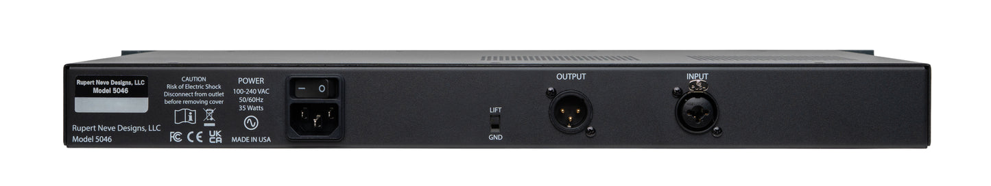 Rear panel of Rupert Neve Designs OptoFET analog compressor with XLR connections