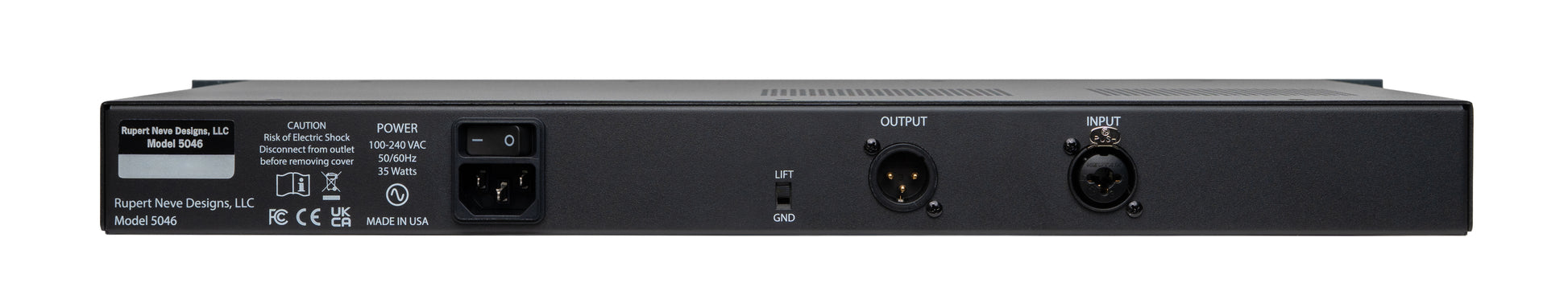 Rear panel of Rupert Neve Designs OptoFET analog compressor with XLR connections