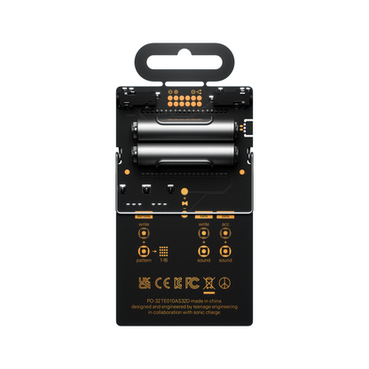 Front view of the Teenage Engineering PO-32 Tonic drum and percussion sequencer showing the custom LCD screen and interface buttons