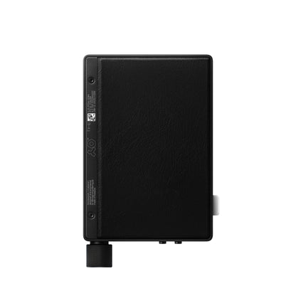 Rear view of Teenage Engineering TX-6 Black ultra portable mixer featuring a premium protective textured black PU leather backing panel