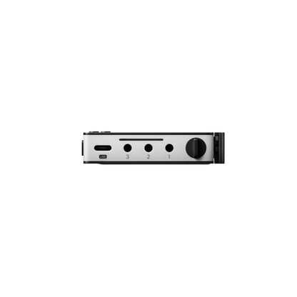 Top connection panel of Teenage Engineering TP-7 Black audio interface showing USB-C port and 3 multi-channel TRRS stereo input output jacks